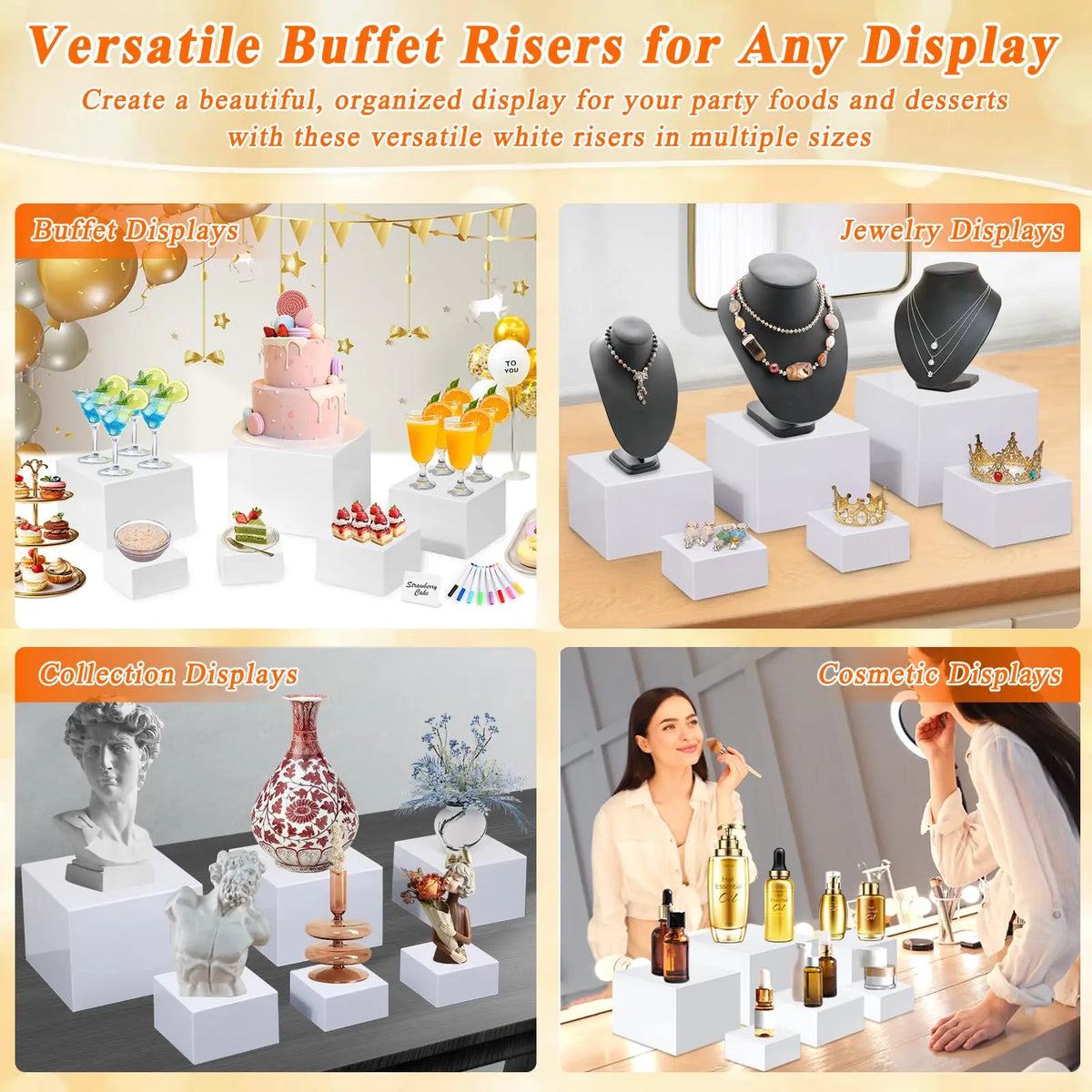 Acrylic Buffet Risers Stand with Mini Sign And Maker Food Display Elevation for Parties Weddings Home Decor