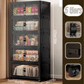 3/4/5/6-Tier Foldable Storage Cabinet with Clear Double Doors, Foldable and Stackable Plastic Storage Boxes with Wheels, Large-Capacity Rolling Organizer, Perfect for Pantry, Bedroom, Bathroom, or Coffee Bar, Black