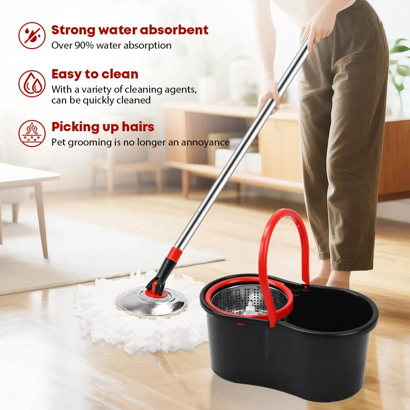 Spin Mop Bucket Set 360° Rotating Floor Cleaning Mop System with Microfiber Mop Heads Stainless Steel Wringer for Home Hardwood Tile Floors