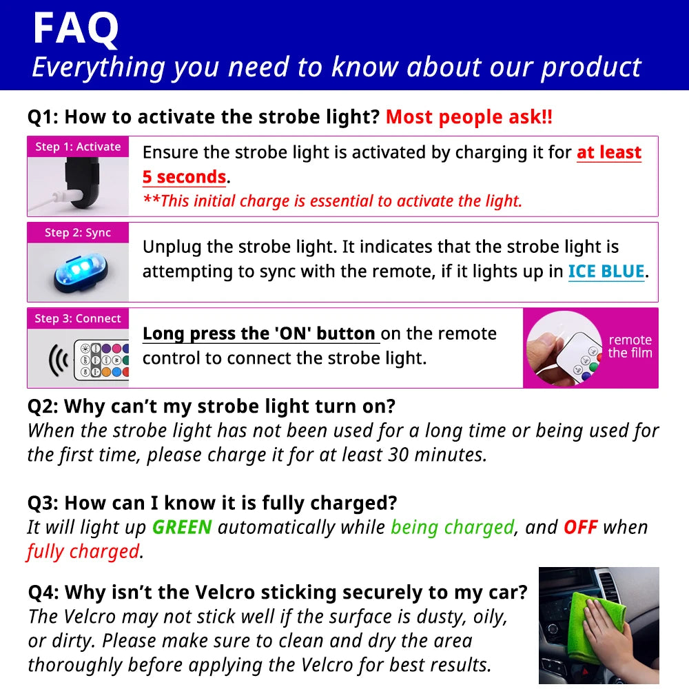 RGB LED Wireless Rechargeable Car Lights