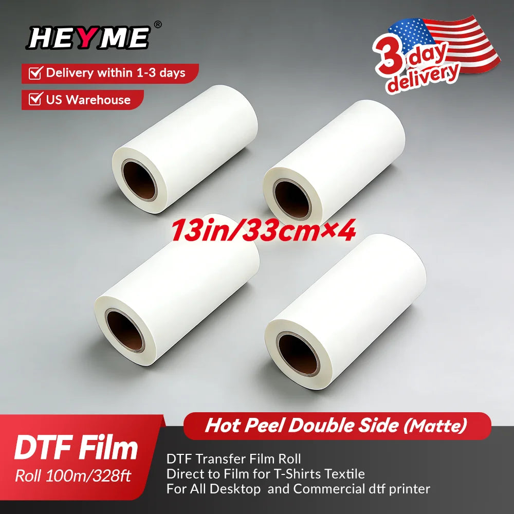 DTF Transfer Film Roll A3 Double Sided Matte Heat Transfer Paper Hot & Cold Peel PET Film Direct to Film for T-Shirts Textile