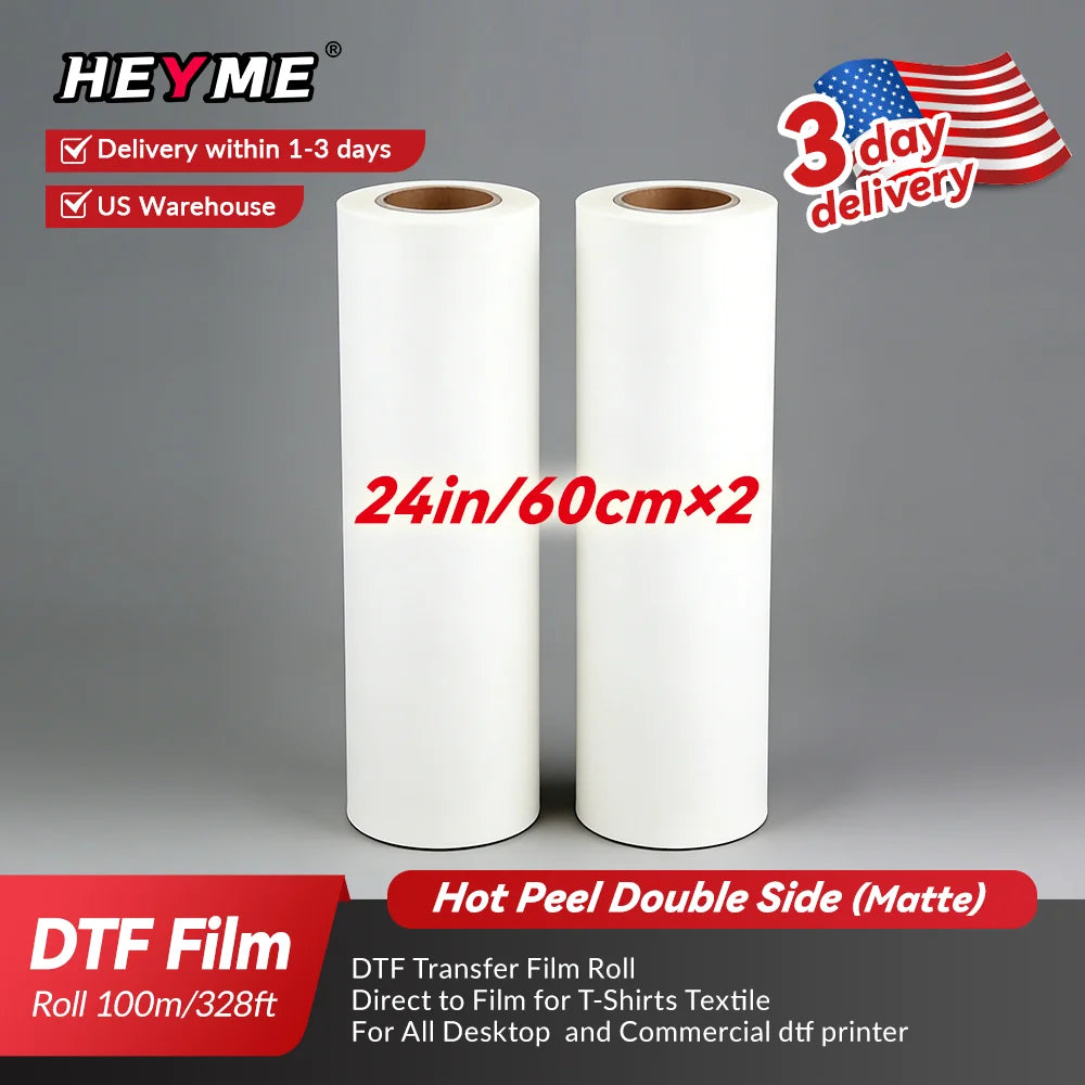 DTF Transfer Film Roll A3 Double Sided Matte Heat Transfer Paper Hot & Cold Peel PET Film Direct to Film for T-Shirts Textile