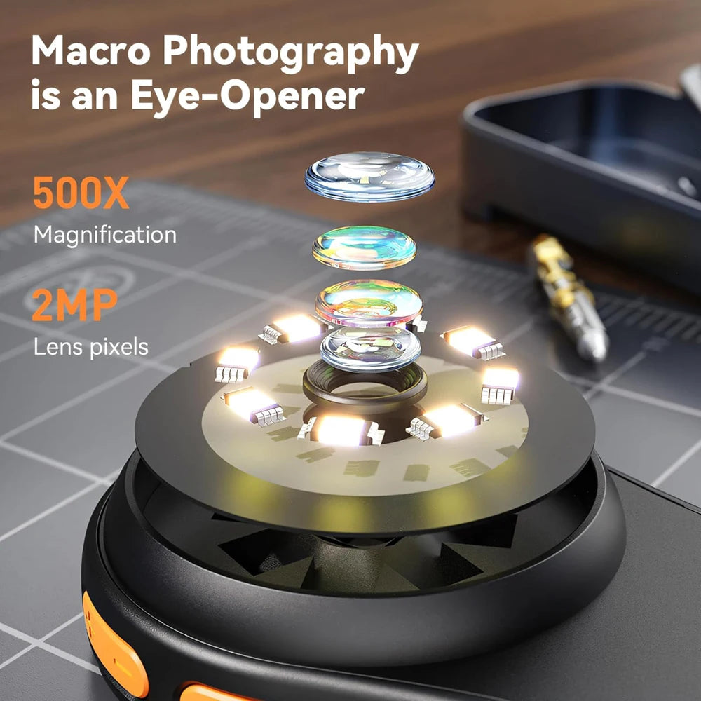 500X Digital Microscope with 2-Inch IPS Screen and 8 LED Lights, Rechargeable