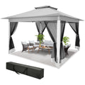 12x12ft Pop Up Gazebo Canopy Tent Easy Set Up Outdoor Portable Pavilion Sunshade Shelter With Mosquito Nettings & Sidewalls Double Vented Roof And Carry Bag For Patio Garden Lawn 3 Height Adjustable