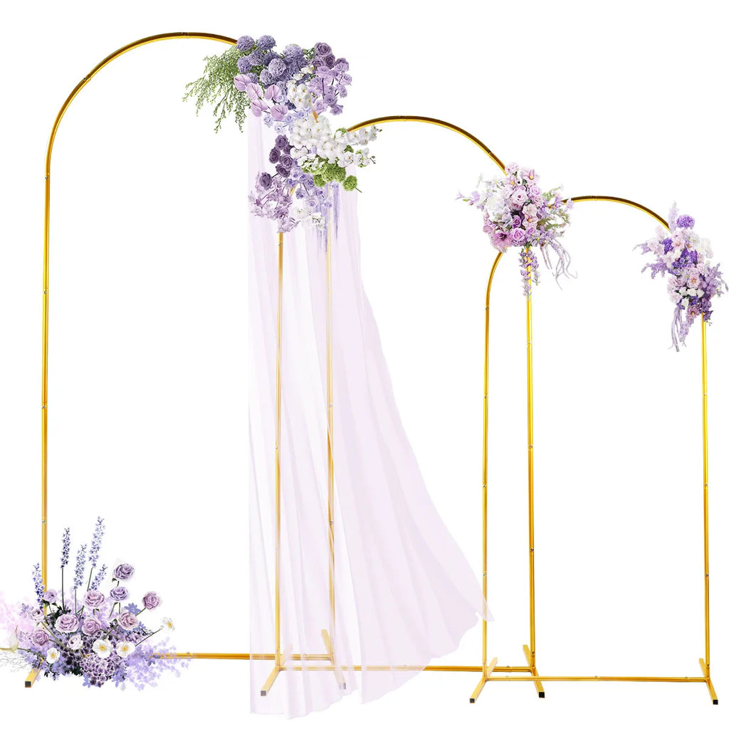3Pack Golden Metal Arch Kits, Adjustable & Portable Backdrop Stand for Party Wedding Garden Balloon Decor(6FT+6.6FT+7.2FT)