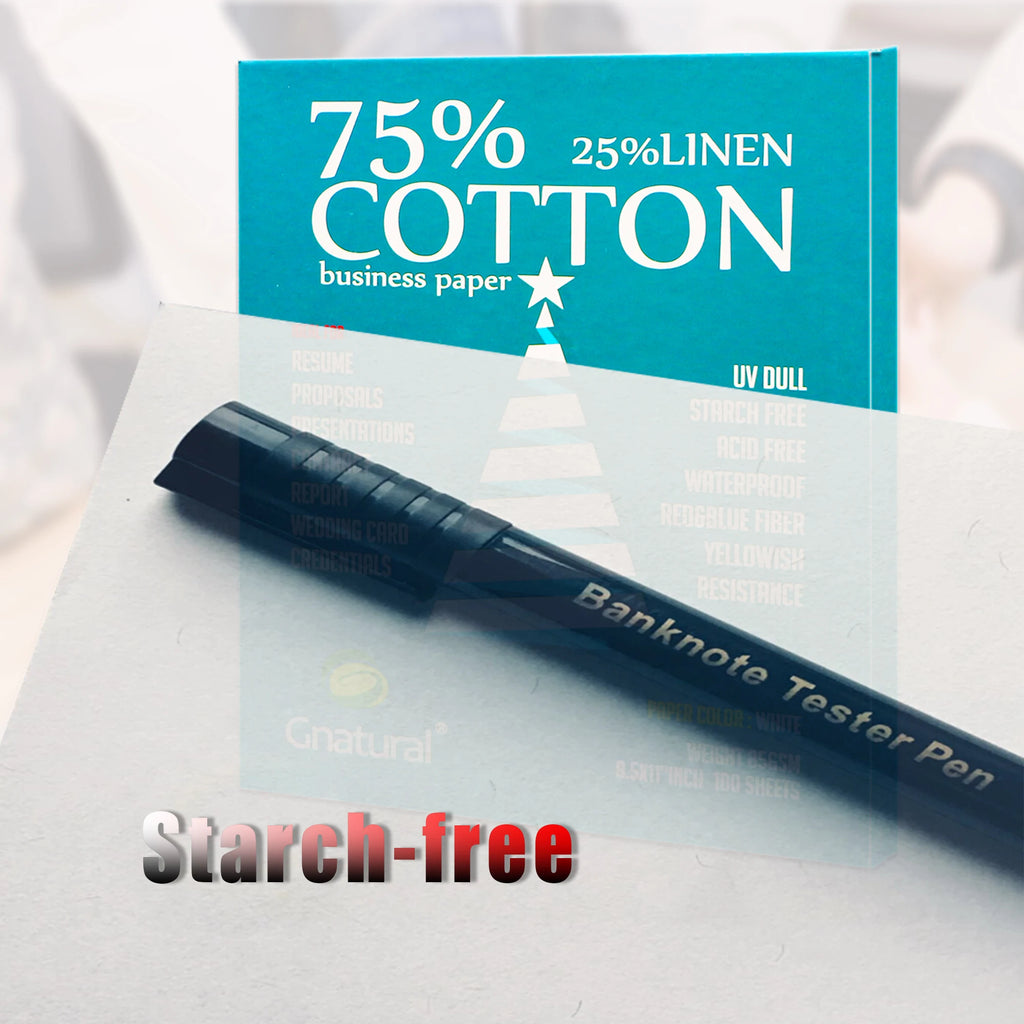 85gsm US 75% Cotton 25% Linen Paper, Letter Size 216*279mm, White Color, Visible Fiber, Starch-Free, Waterproof, 100 Sheets, MCY