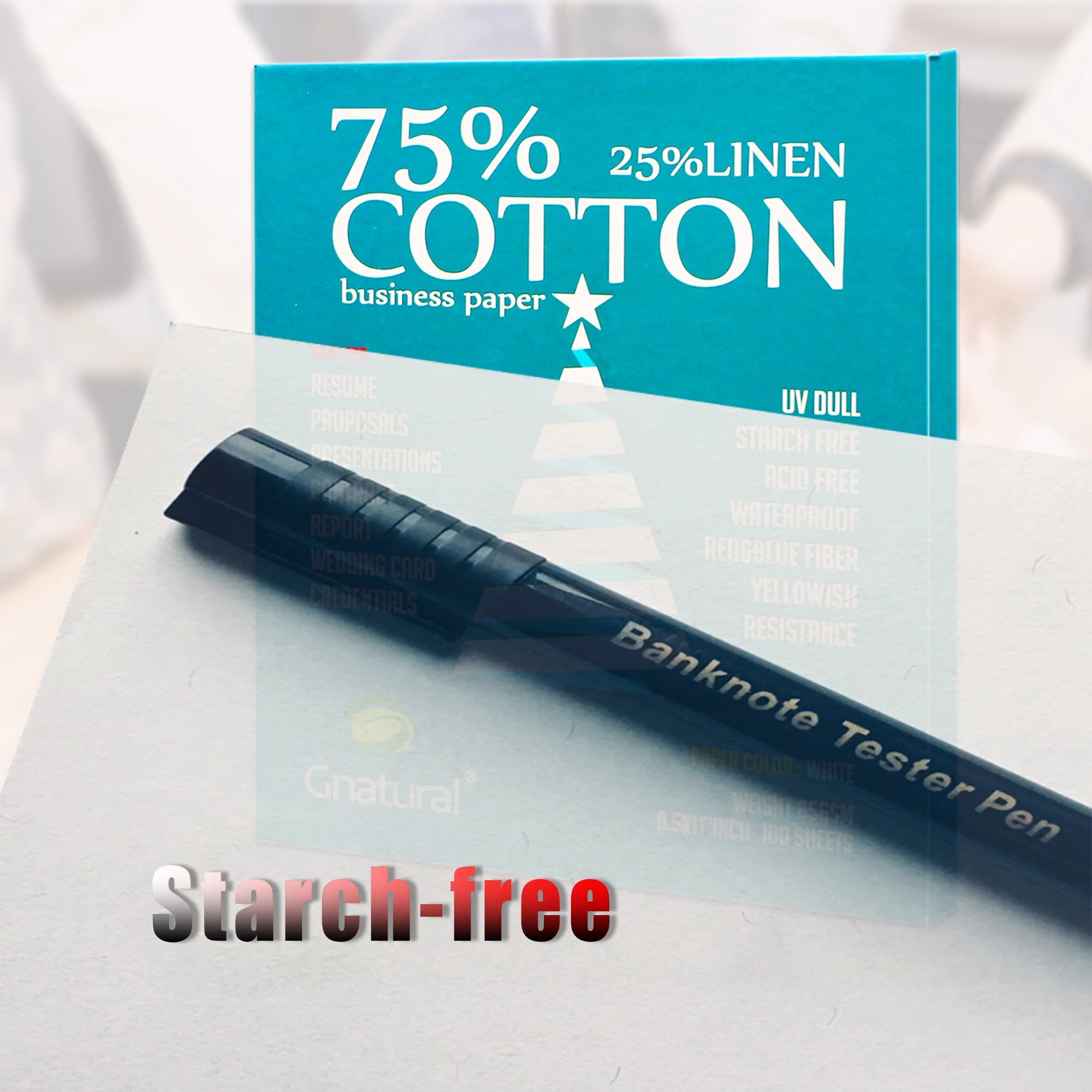 85gsm US 75% Cotton 25% Linen Paper, Letter Size 216*279mm, White Color, Visible Fiber, Starch-Free, Waterproof, 100 Sheets, MCY