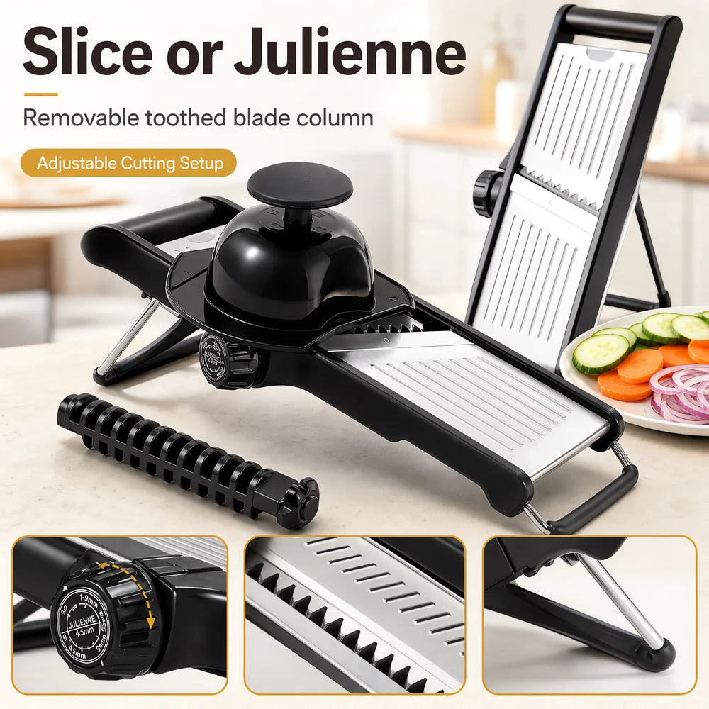 Adjustable Mandoline Slicer with Food Holder, Stainless Steel Kitchen Vegetable Slicer, Julienne Cutter Blade for Home Cooking