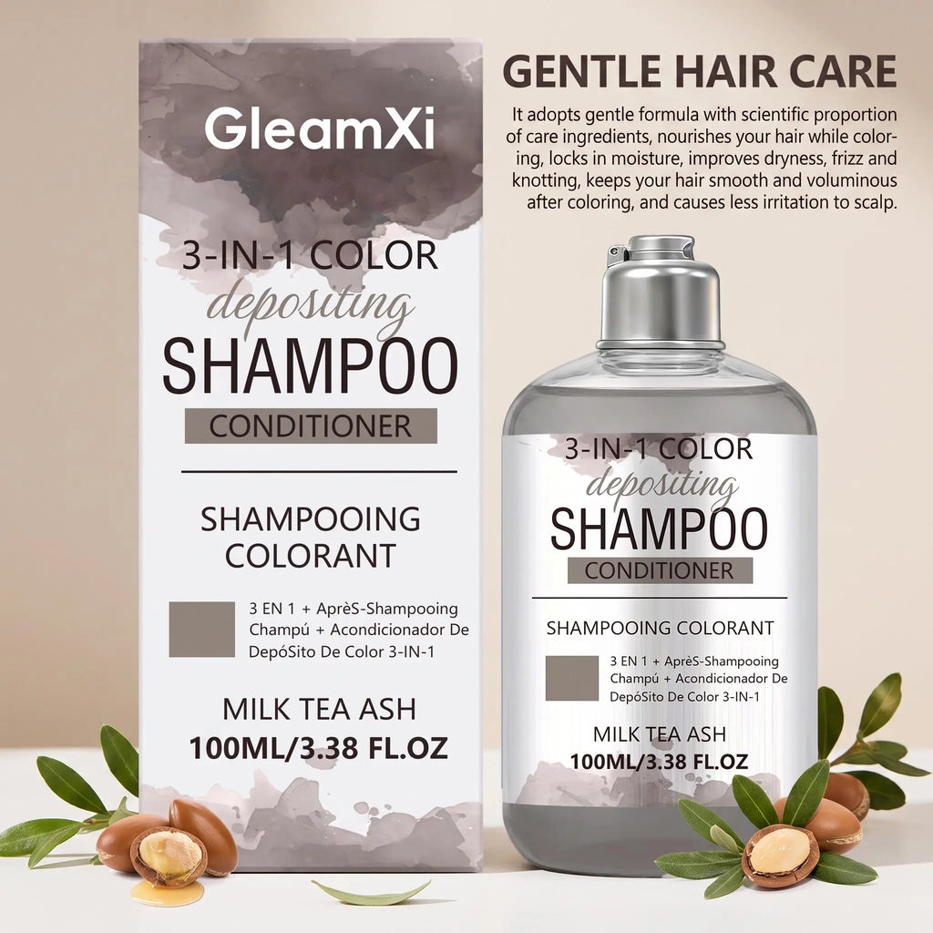 3 in 1 Hair Dye Shampoo for Gray Coverage Natural Herbal Ingredients Milk Tea Ash Brown Long-Lasting Color Deep Nourishing Cleaning Semi-Permanent Hair Color Shampoo