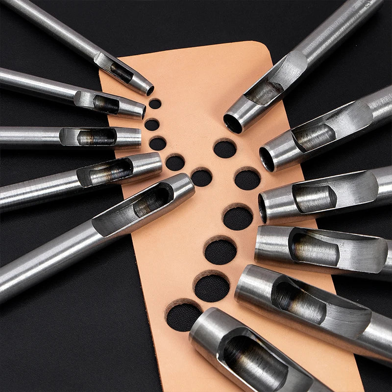 WUTA Basic Series 5-15 Pcs Leather Hollow Punch Set Round Hole Steel DIY Craft Working Tools for Watch Band,Fabric,Plastics,Gask