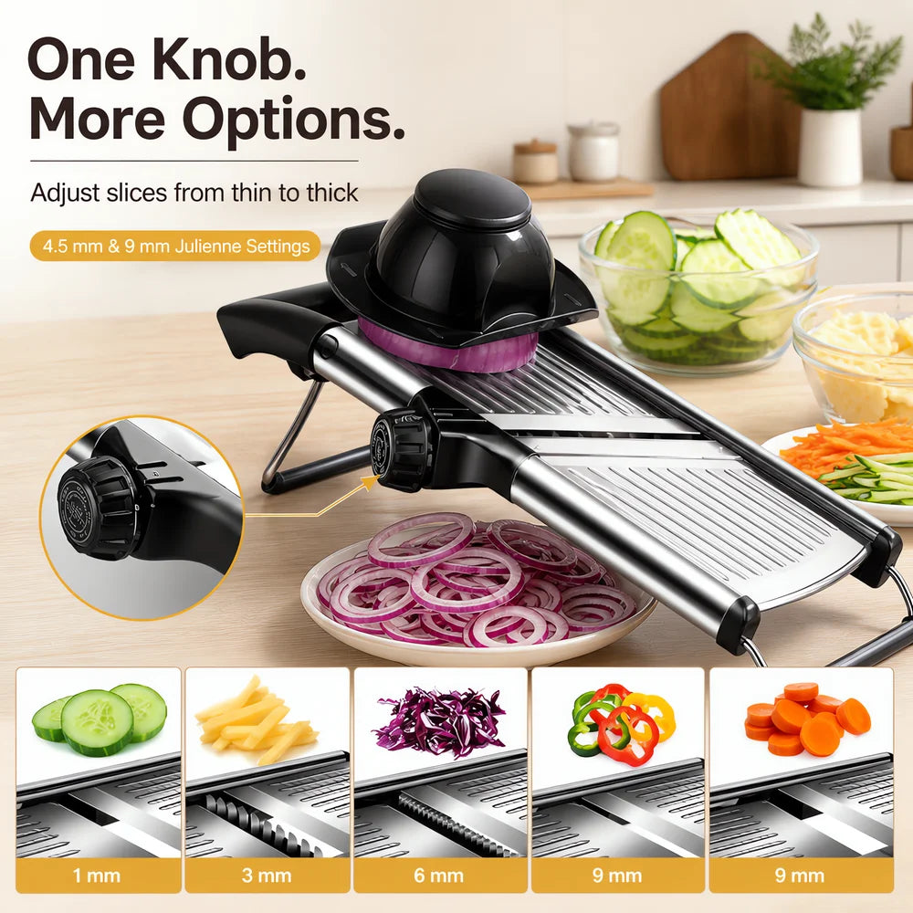Adjustable Mandoline Slicer with Food Holder, Stainless Steel Kitchen Vegetable Slicer, Julienne Cutter Blade for Home Cooking