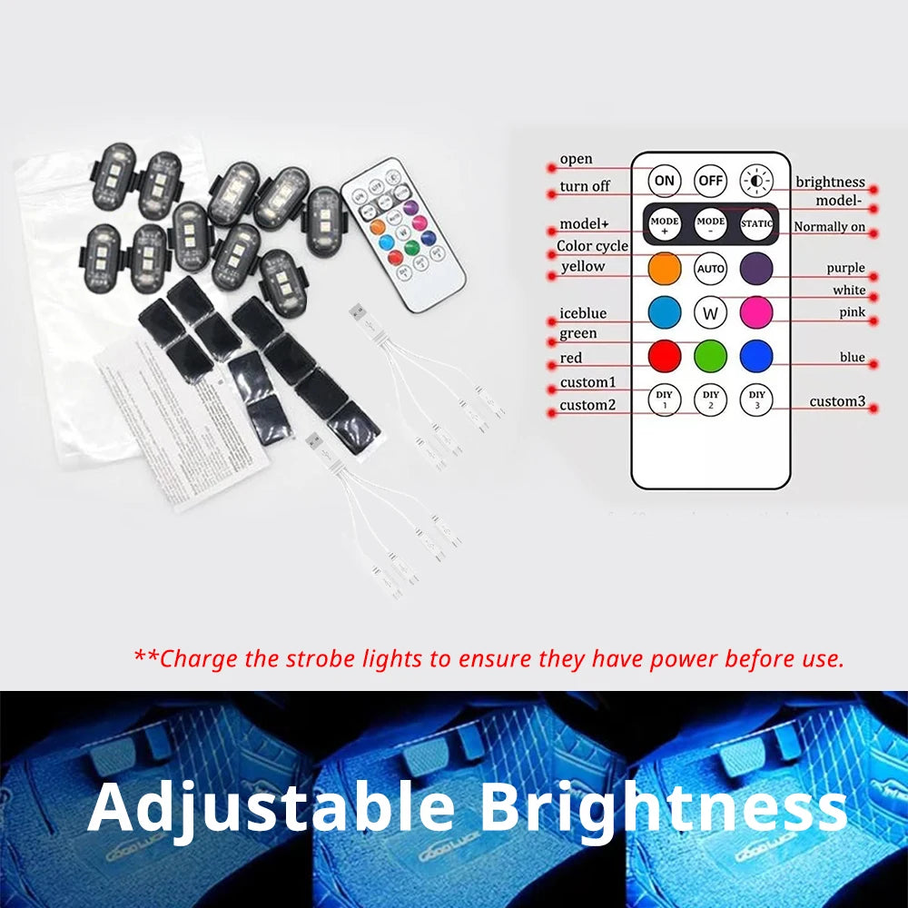 RGB LED Wireless Rechargeable Car Lights