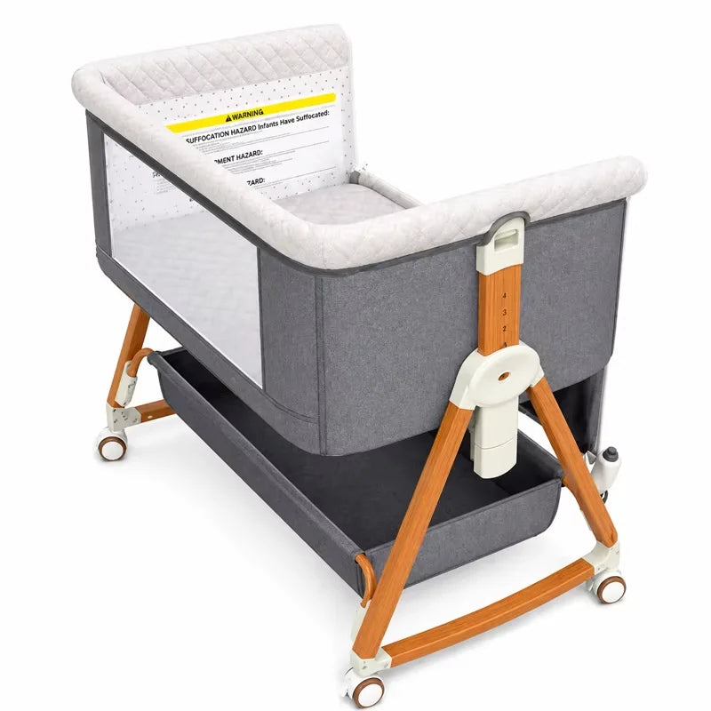 3 in 1 Portable Baby Bassinet, Foldable Bedside Crib with Rocking and 6 Adjustable Heights, Travel Crib with Wheels