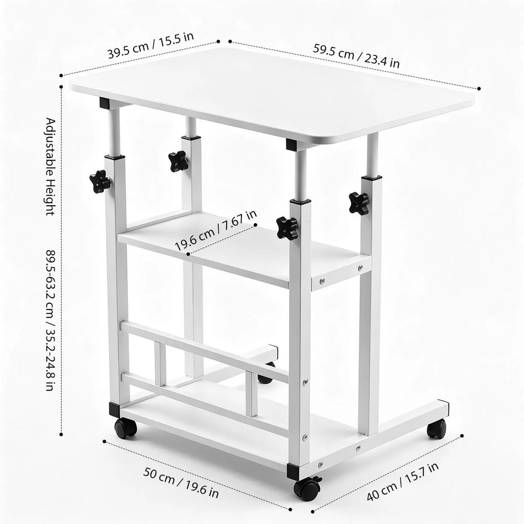 Adjustable Rolling Side Table with 3-Tier Storage