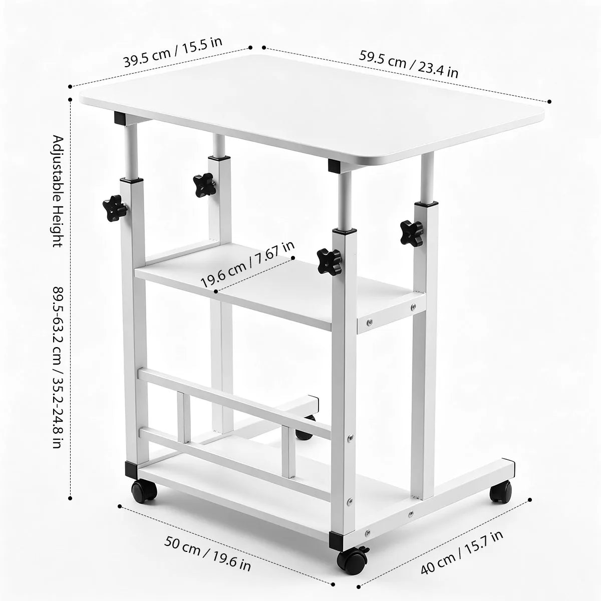Adjustable Rolling Side Table with 3-Tier Storage