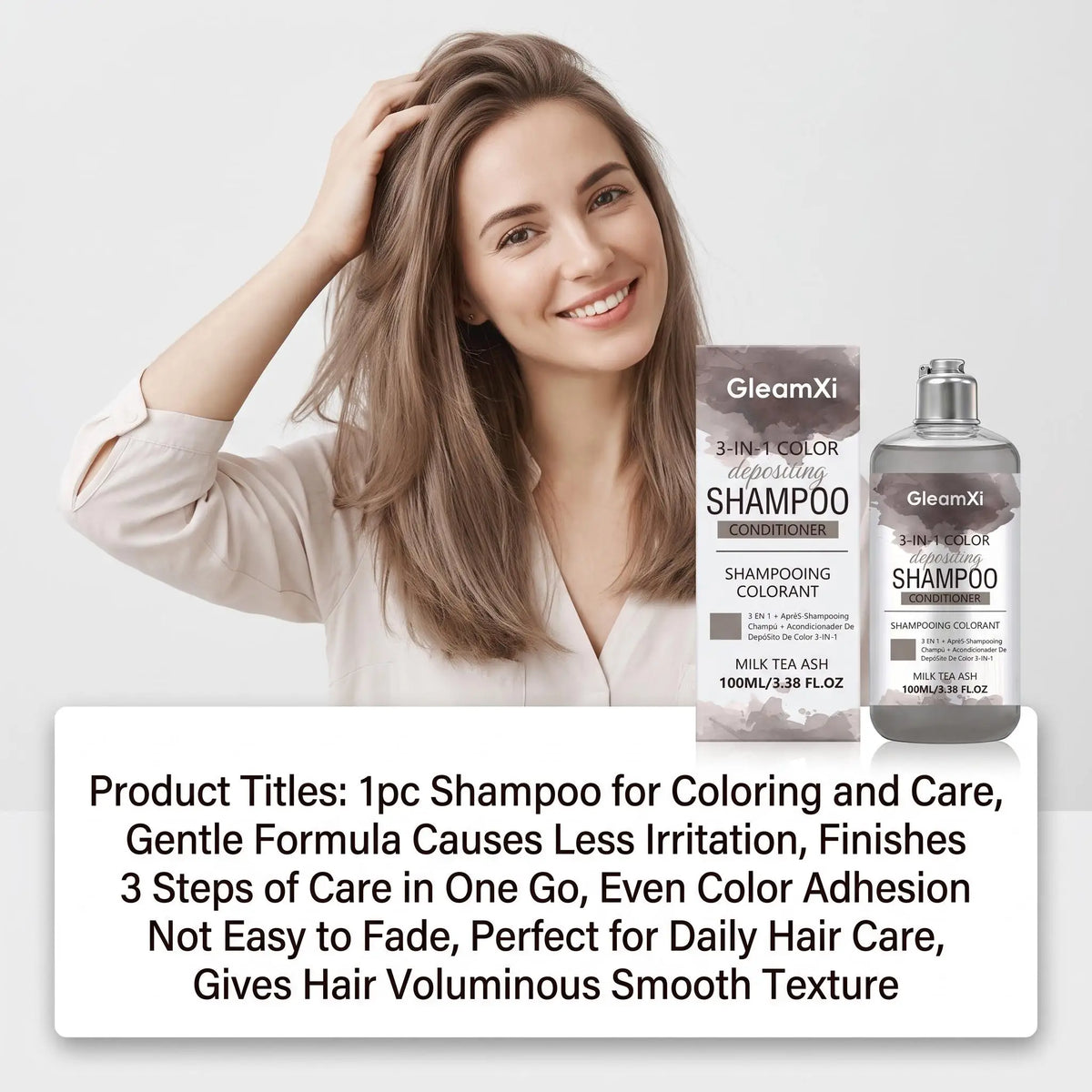 3 in 1 Hair Dye Shampoo for Gray Coverage Natural Herbal Ingredients Milk Tea Ash Brown Long-Lasting Color Deep Nourishing Cleaning Semi-Permanent Hair Color Shampoo