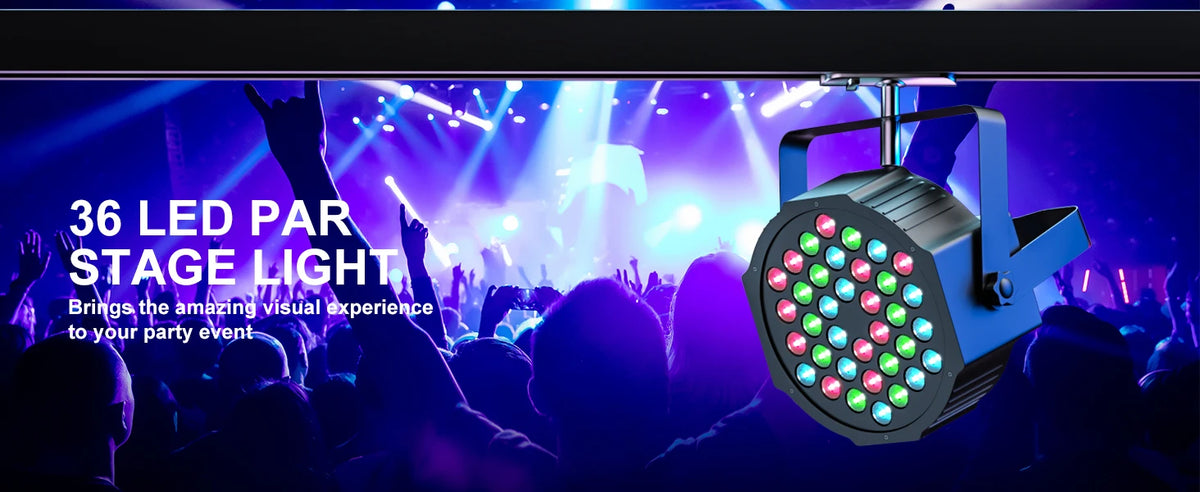 2-Pack RGB LED Par Lights 36 LED, DMX Flat Stage Lights for DJ and Parties