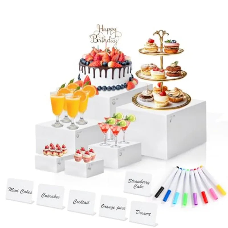 Acrylic Buffet Risers Stand with Mini Sign And Maker Food Display Elevation for Parties Weddings Home Decor