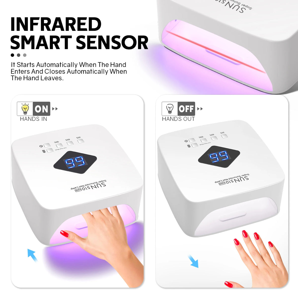 168W Rechargeable UV LED Nail Lamp with LCD Display and Auto Sensor