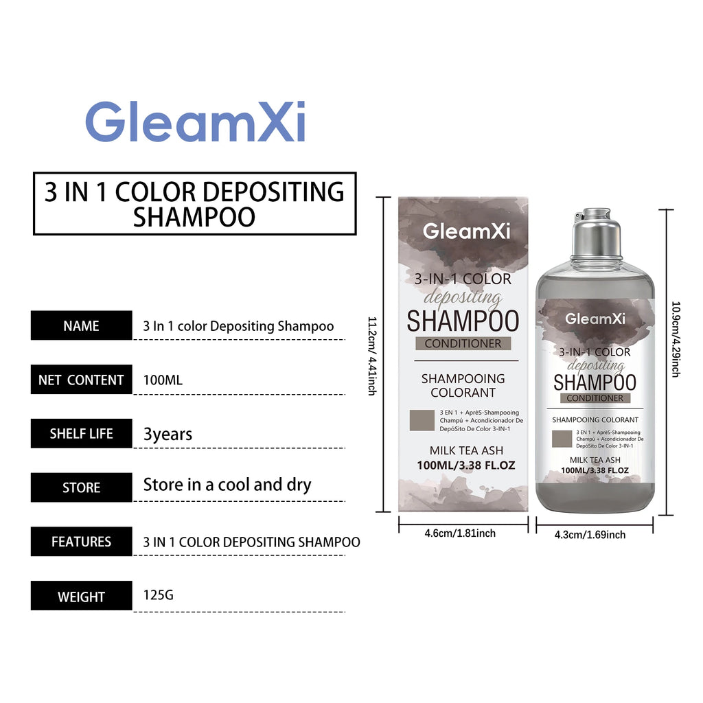 3 in 1 Hair Dye Shampoo for Gray Coverage Natural Herbal Ingredients Milk Tea Ash Brown Long-Lasting Color Deep Nourishing Cleaning Semi-Permanent Hair Color Shampoo