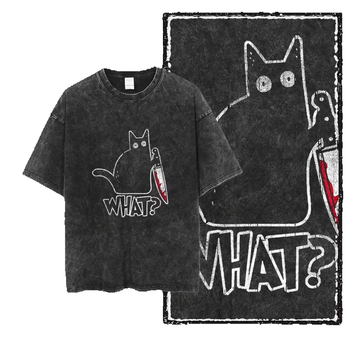 Cat Graphic Acid Wash Unisex T-Shirt