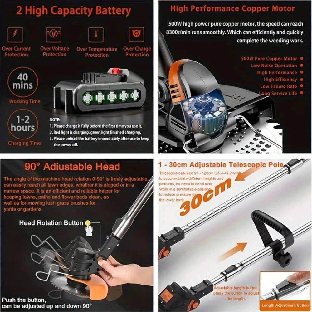 Cordless Lawn Trimmer, Edger and Brush Cutter for Garden and Yard