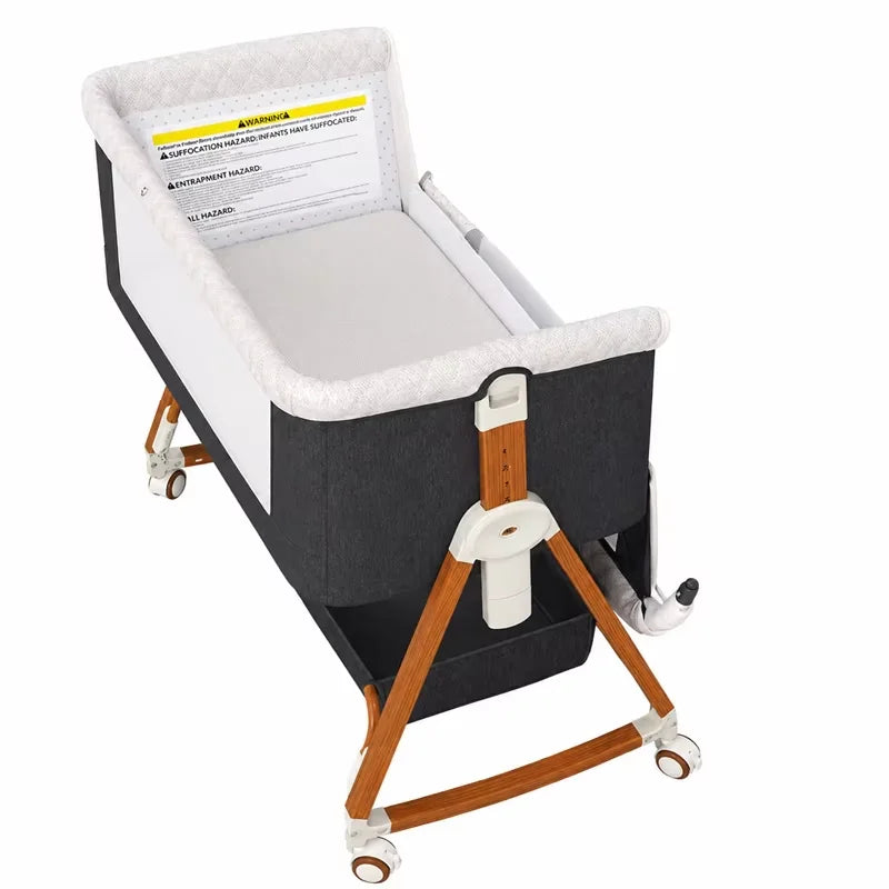 3 in 1 Portable Baby Bassinet, Foldable Bedside Crib with Rocking and 6 Adjustable Heights, Travel Crib with Wheels