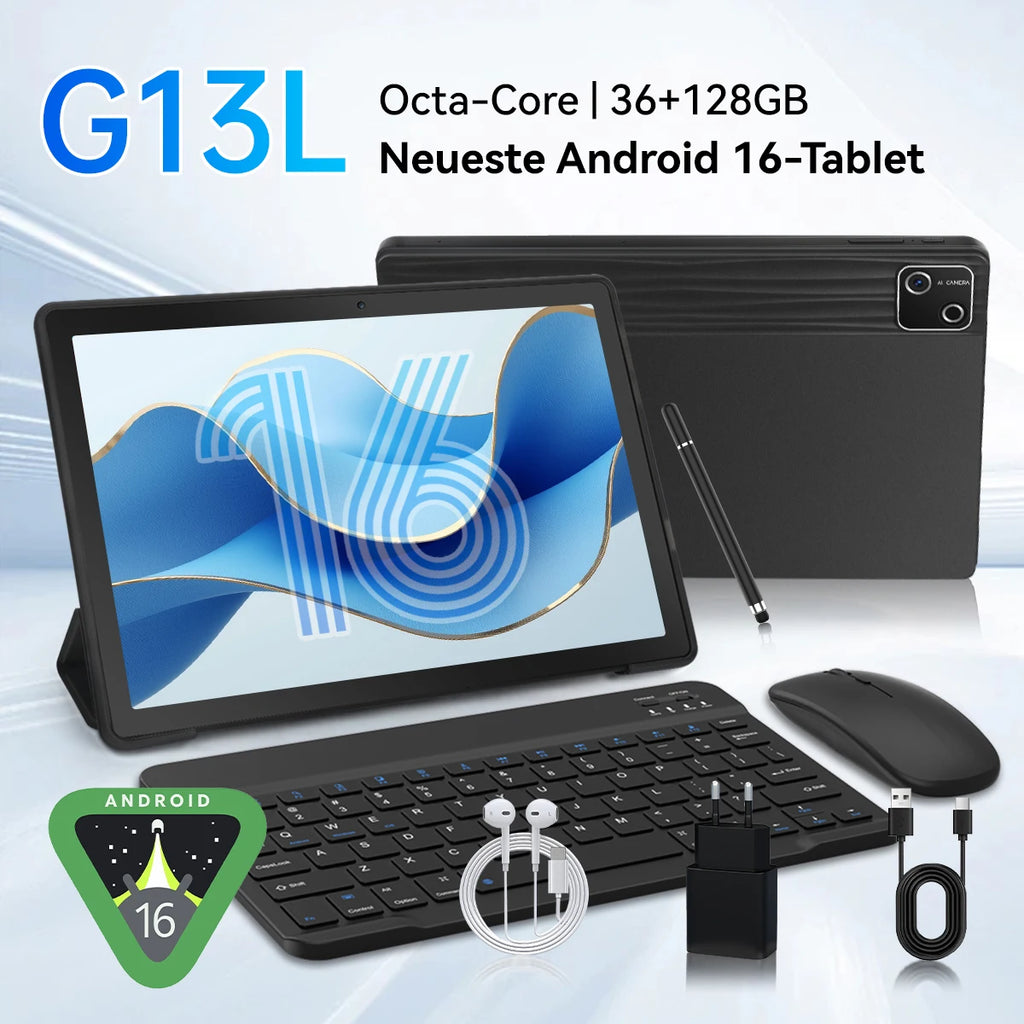 G13L 10.1 Inch Android 16 Tablet, Octa-Core A733, 36GB RAM (6GB plus 30GB Virtual), 128GB Storage, 6800mAh, WiFi 6