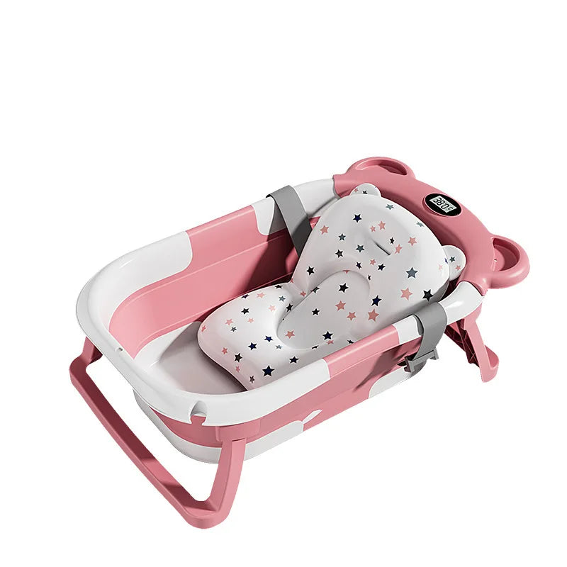 UBRAVOO Foldable Baby Bathtub Set with Temperature Display, Newborn and Infant Tub