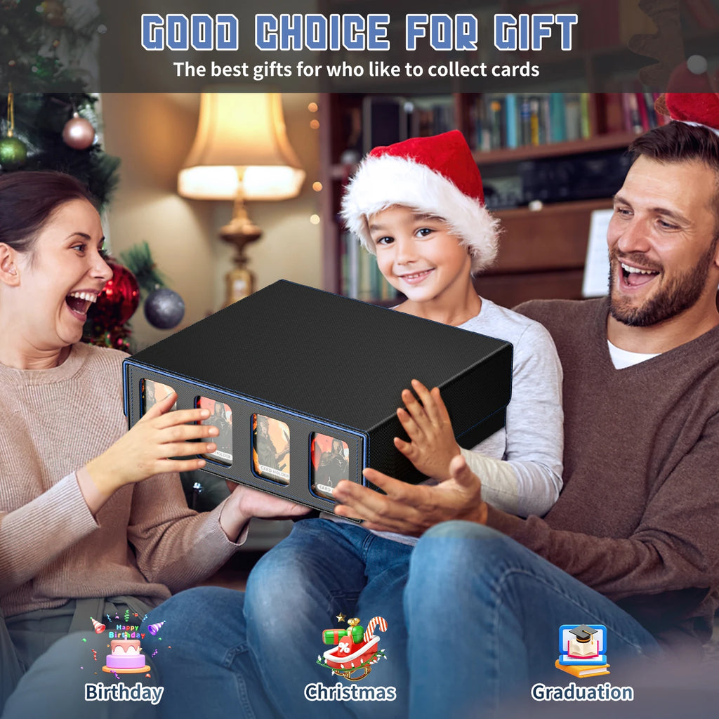 Premium Four-Row Large Capacity Diamond PU Leather Card Storage Box with Double Window Chessboard Design for YU GI OH