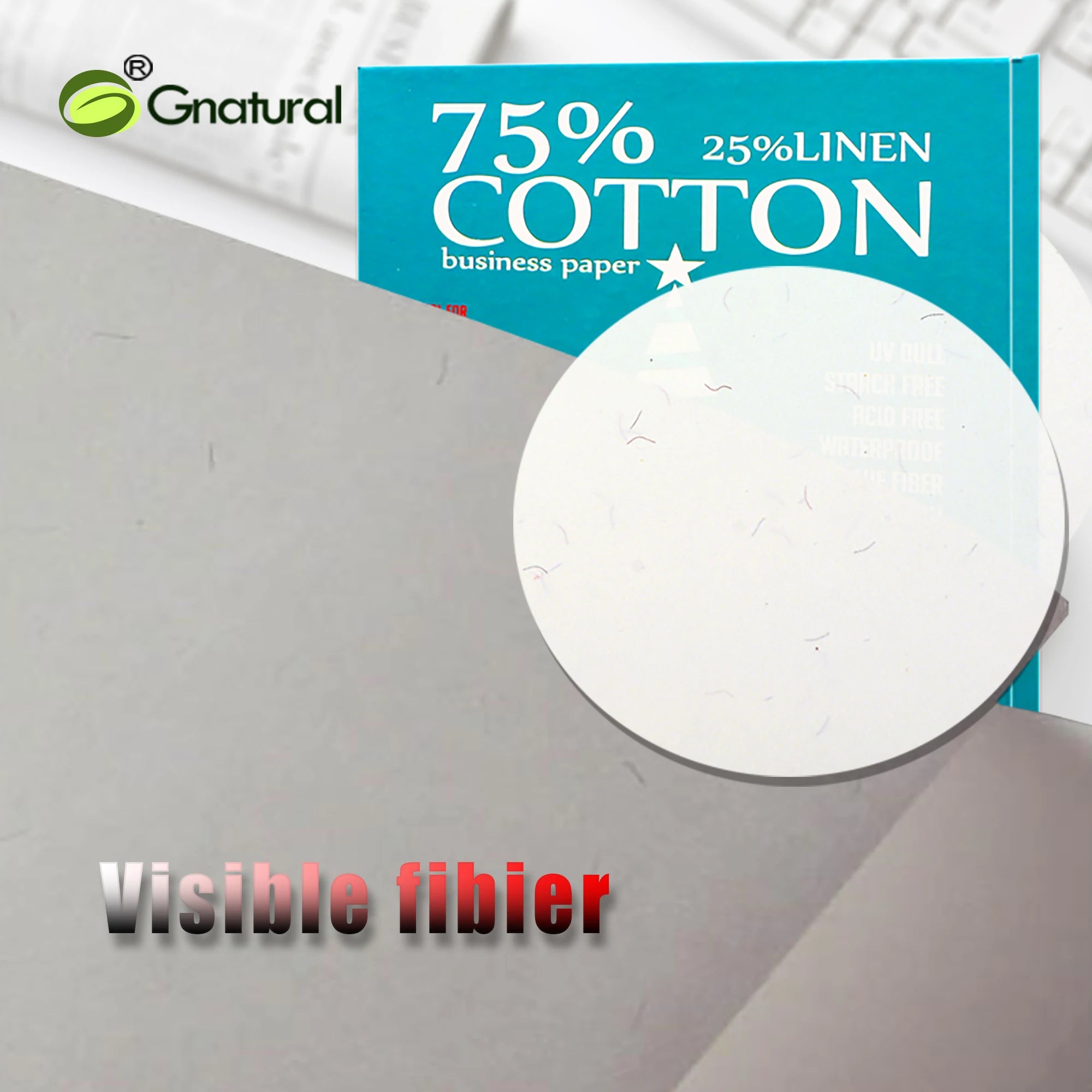 85gsm US 75% Cotton 25% Linen Paper, Letter Size 216*279mm, White Color, Visible Fiber, Starch-Free, Waterproof, 100 Sheets, MCY