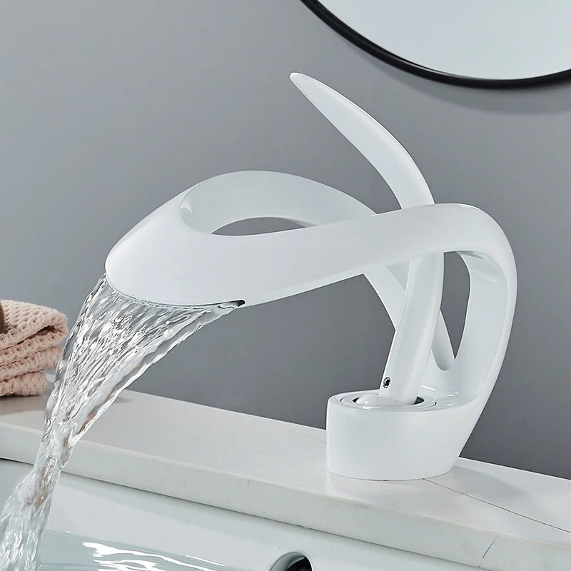 Solid Brass Waterfall Bathroom Sink Faucet, Single Handle Hot and Cold Mixer Tap