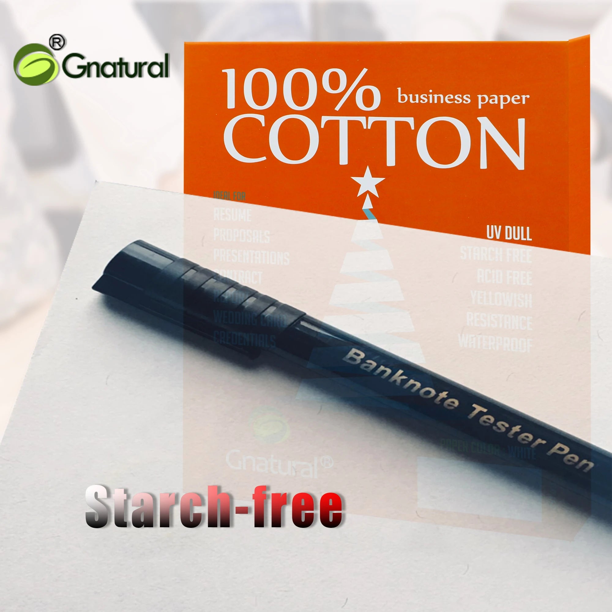36gsm, 100% Cotton Paper, Letter Size 216*279mm, White Color, with Red&Blue Fiber, Starch-Free, Waterproof, 350 Sheets, MCYT001