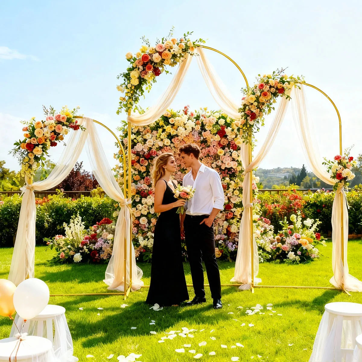 3Pack Golden Metal Arch Kits, Adjustable & Portable Backdrop Stand for Party Wedding Garden Balloon Decor(6FT+6.6FT+7.2FT)