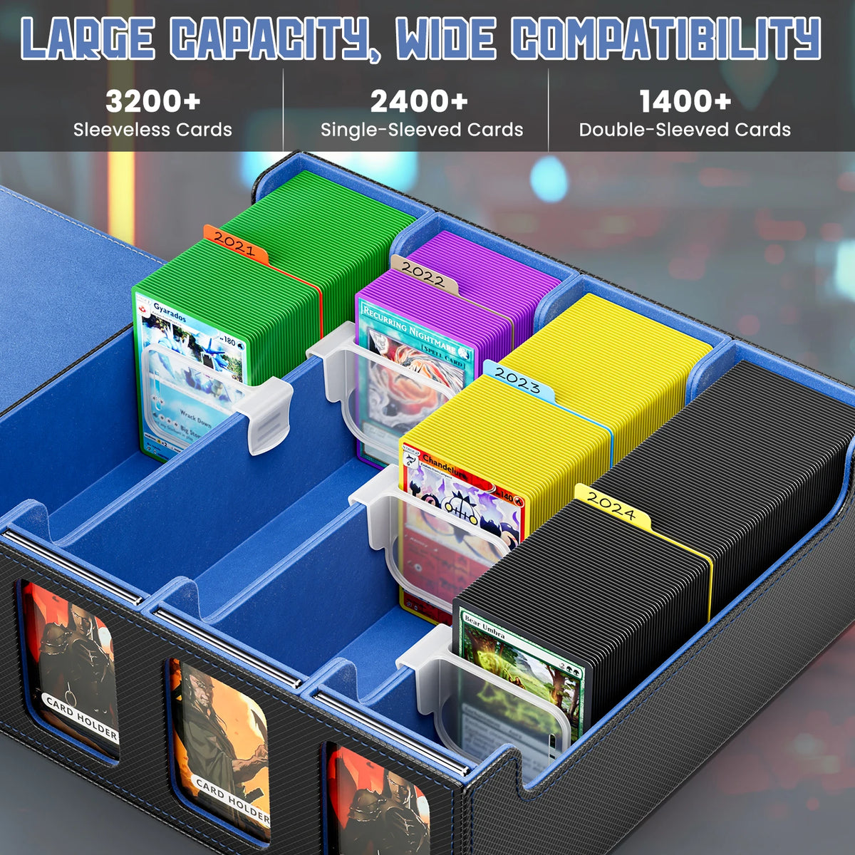 Premium Four-Row Large Capacity Diamond PU Leather Card Storage Box with Double Window Chessboard Design for YU GI OH