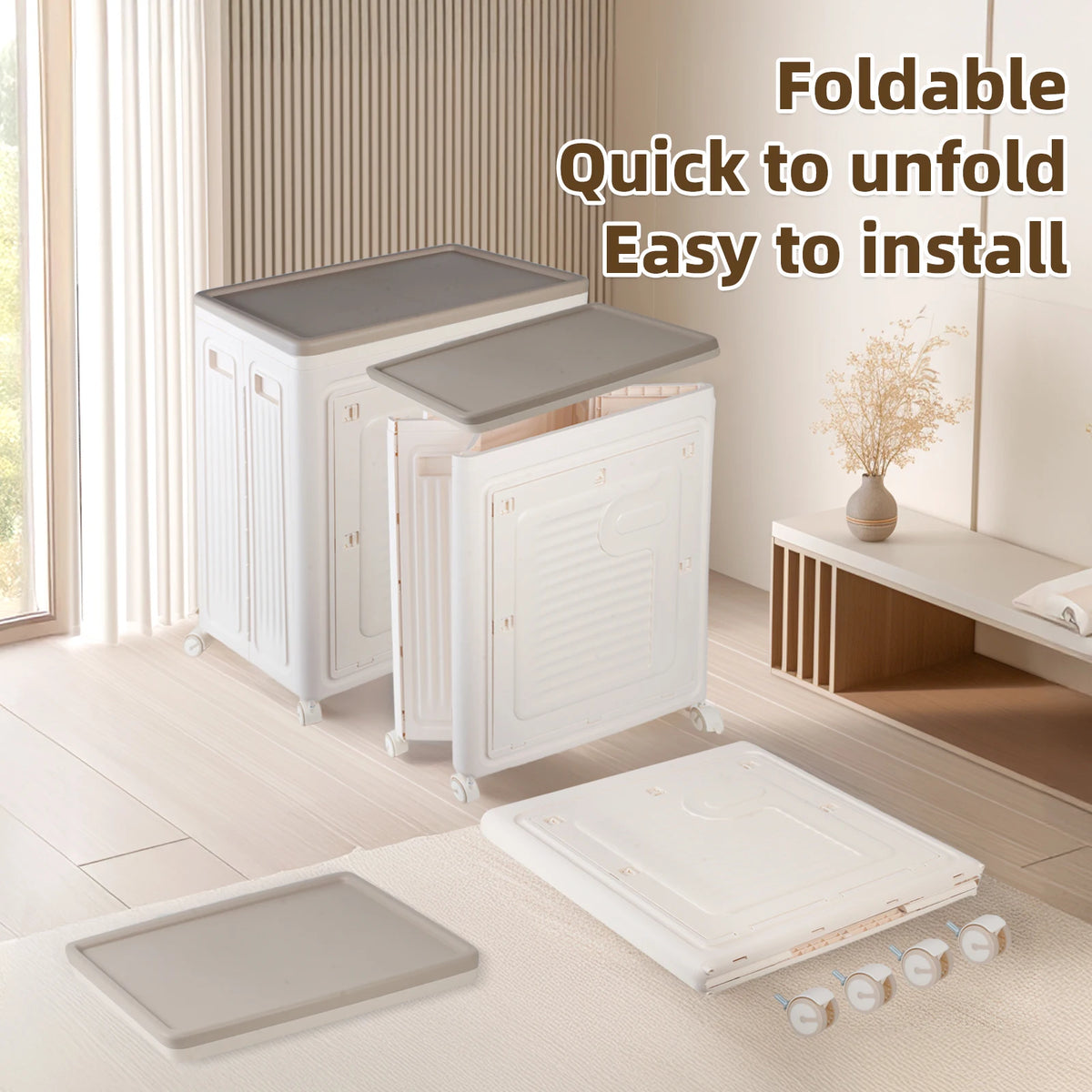 Foldable Storage Box with Wheels – Large Capacity, Dustproof & Multi-Purpose Storage Cabinet, Household Organizer Items