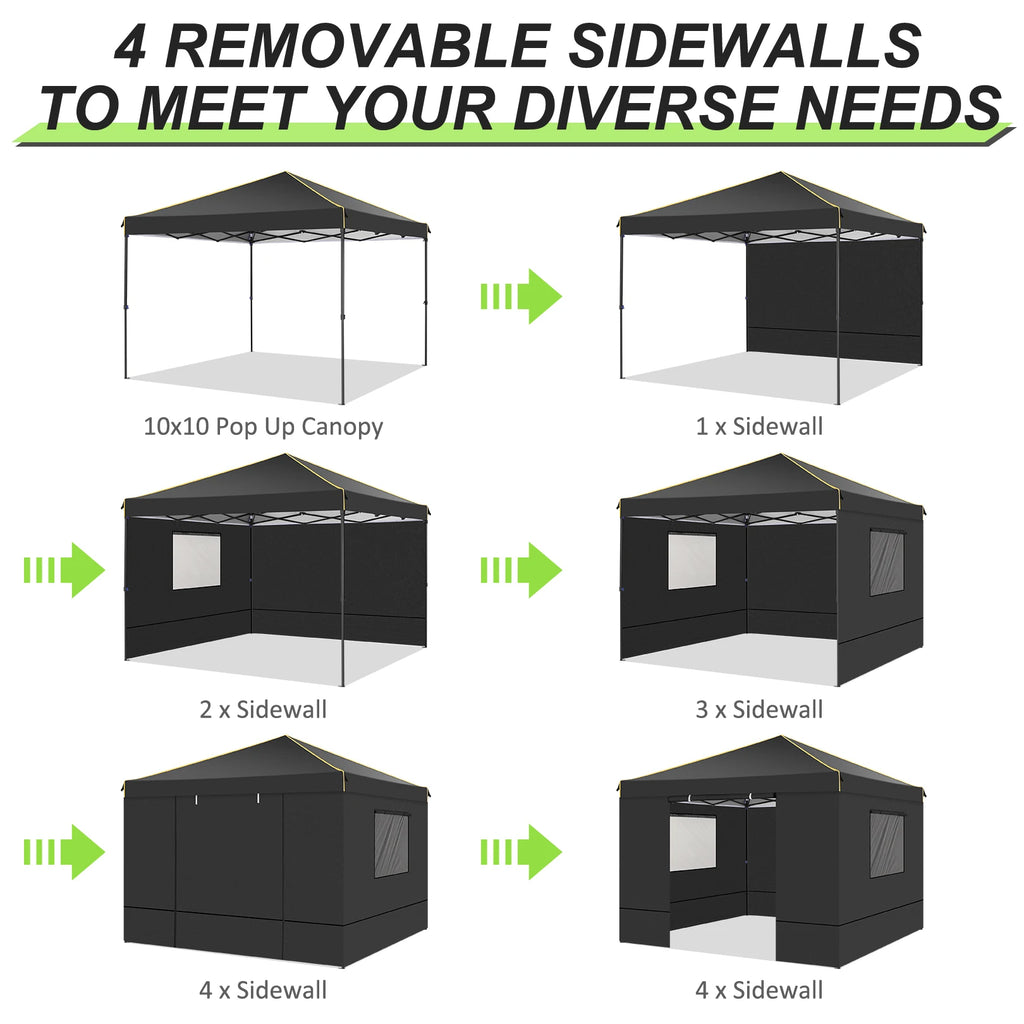 10x10ft Pop Up Canopy Gazebo Tent Awning With Mesh Window 4 Sidewall Carry Bag 4 Stakes Ropes For Party Event Garden Courtyard