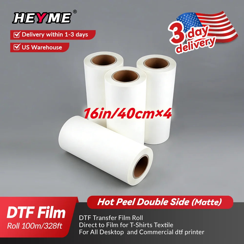 DTF Transfer Film Roll A3 Double Sided Matte Heat Transfer Paper Hot & Cold Peel PET Film Direct to Film for T-Shirts Textile