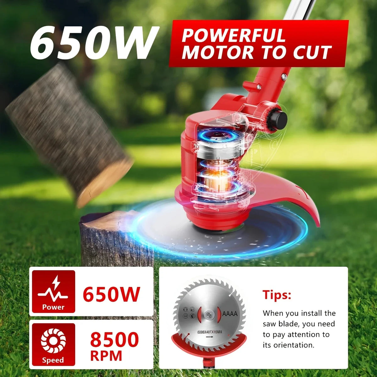 Cordless Lawn Trimmer, Edger and Brush Cutter for Garden and Yard