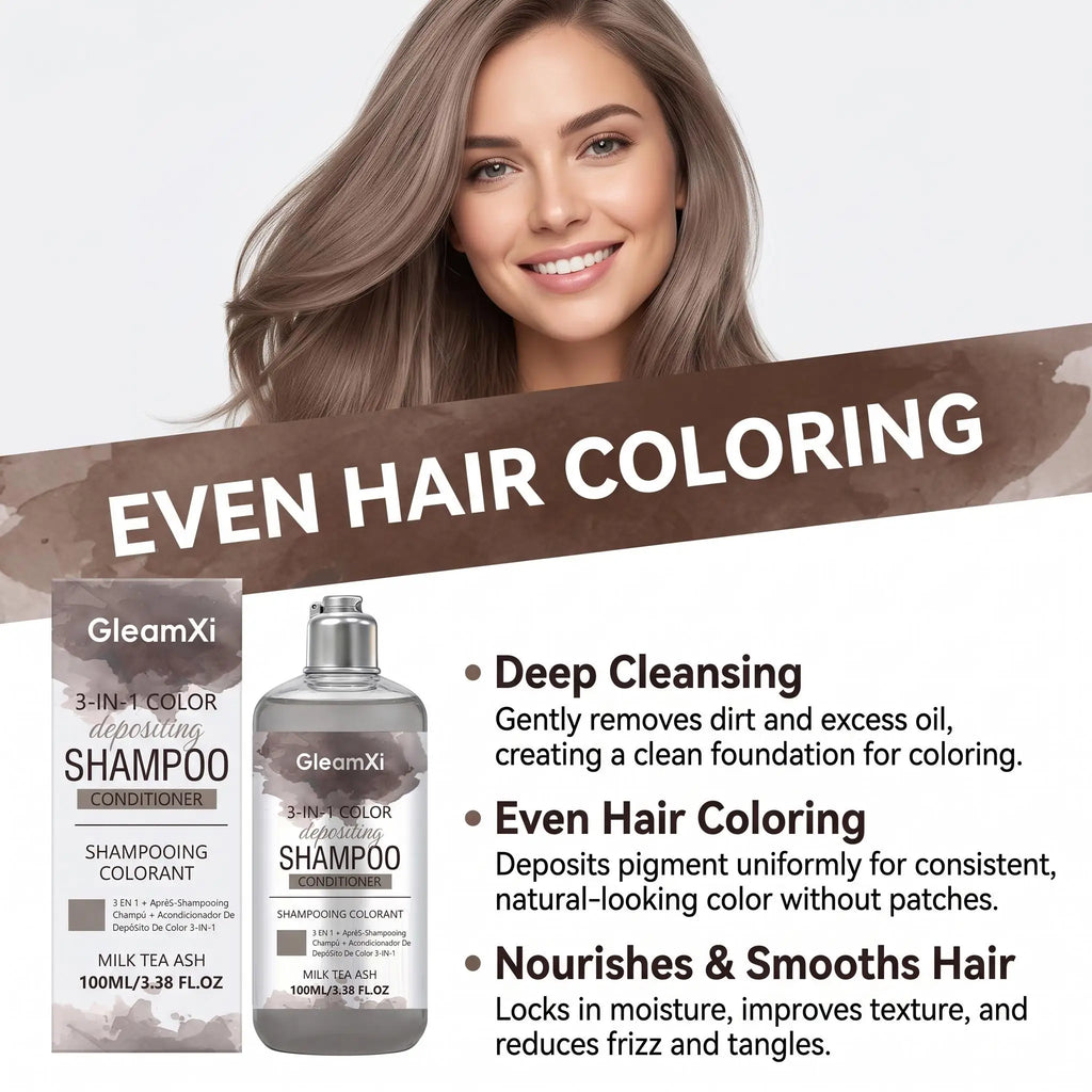 3 in 1 Hair Dye Shampoo for Gray Coverage Natural Herbal Ingredients Milk Tea Ash Brown Long-Lasting Color Deep Nourishing Cleaning Semi-Permanent Hair Color Shampoo