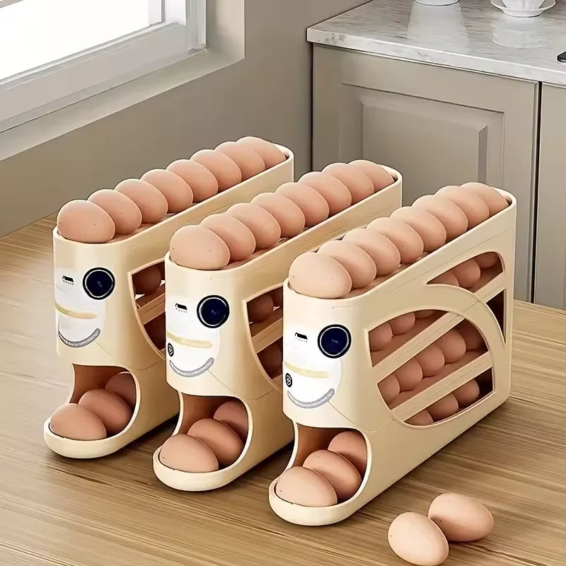 4-Tier Rolling Egg Dispenser, Automatic Sliding Egg Holder for Fridge and Countertop