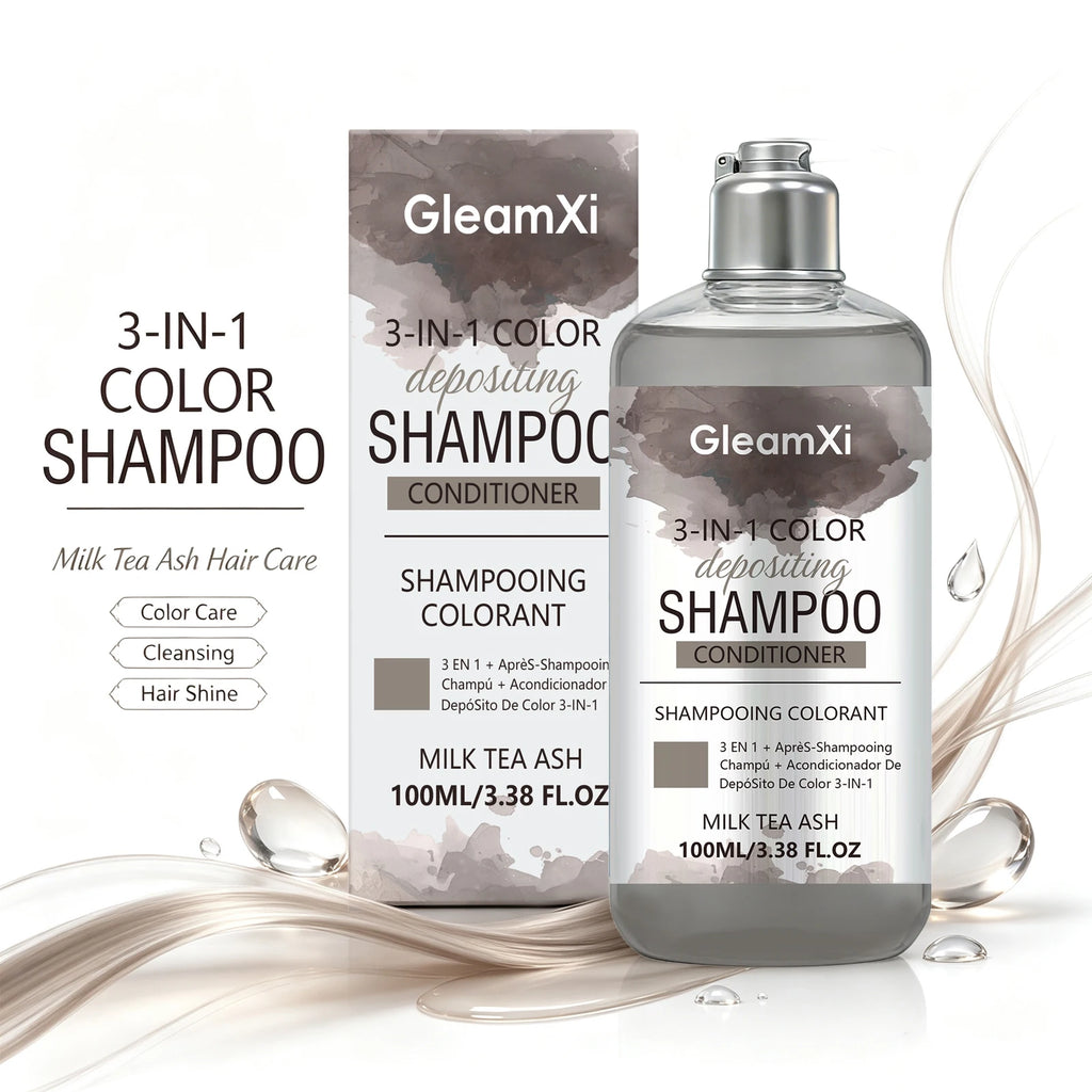 3 in 1 Hair Dye Shampoo for Gray Coverage Natural Herbal Ingredients Milk Tea Ash Brown Long-Lasting Color Deep Nourishing Cleaning Semi-Permanent Hair Color Shampoo