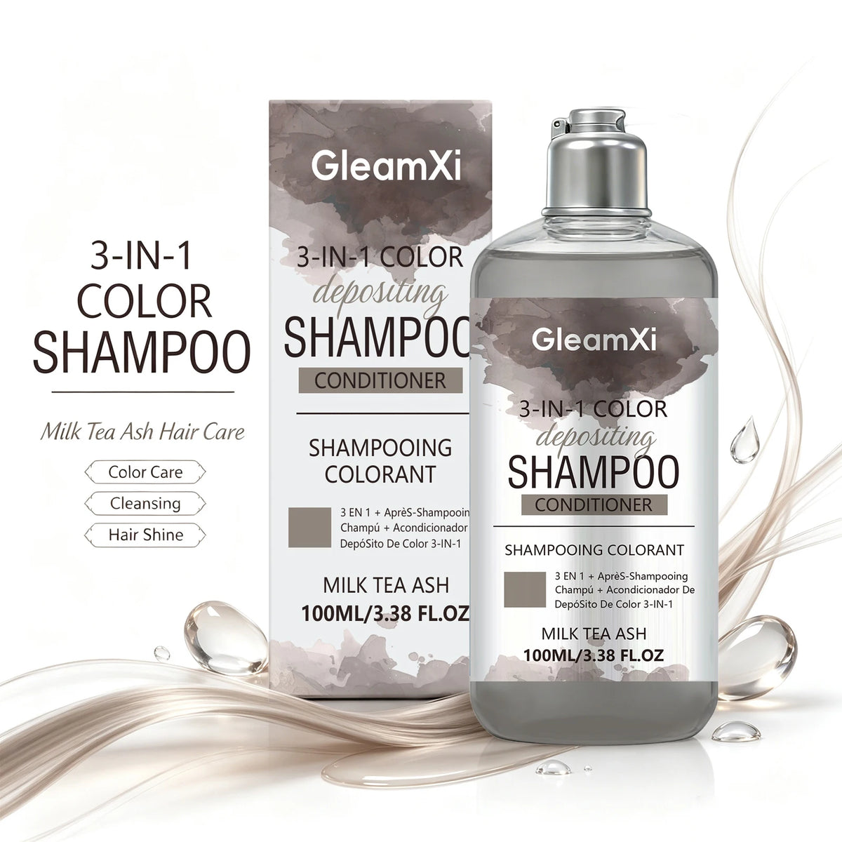 3 in 1 Hair Dye Shampoo for Gray Coverage Natural Herbal Ingredients Milk Tea Ash Brown Long-Lasting Color Deep Nourishing Cleaning Semi-Permanent Hair Color Shampoo