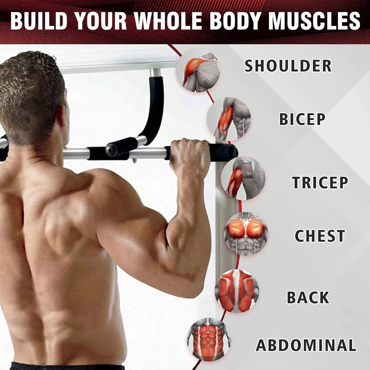 Adjustable Doorway Pull Up Bar, Multi-Grip Chin Up Bar for Home Gym Strength Training, Upper Body Workout Equipment