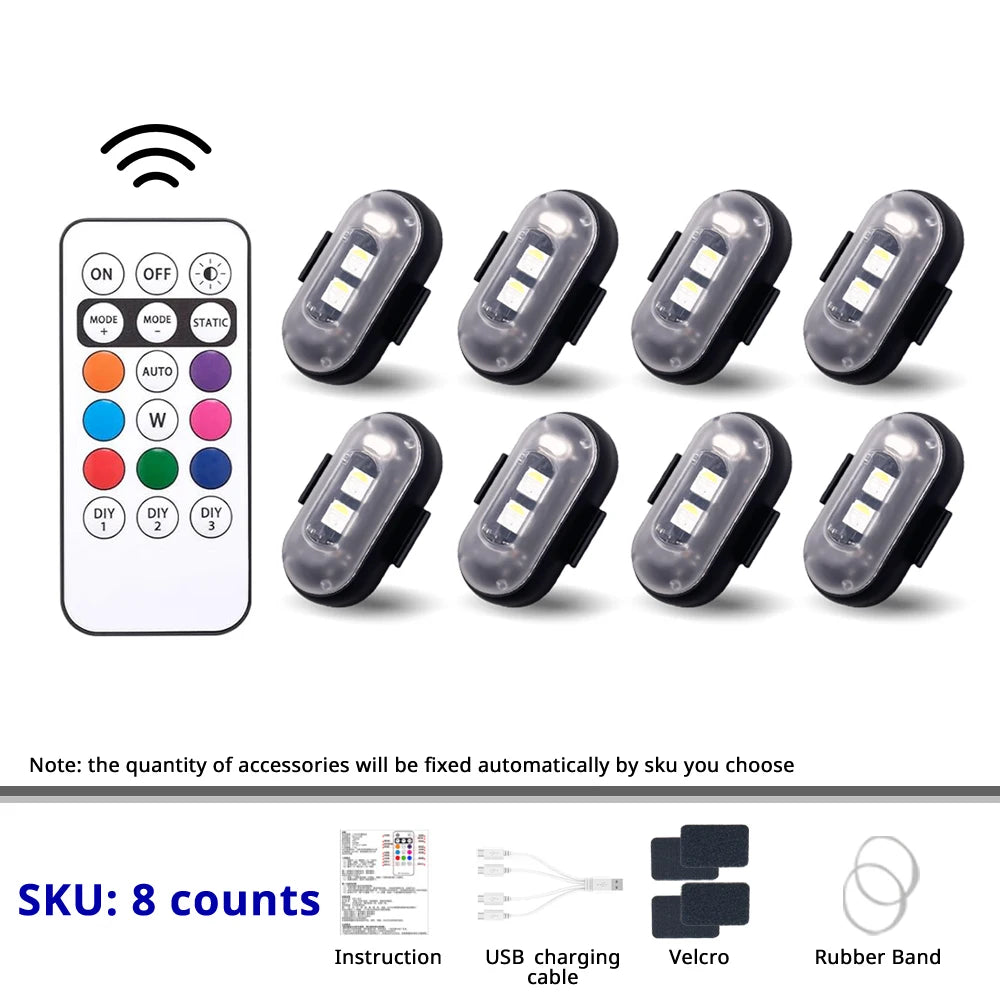 RGB LED Wireless Rechargeable Car Lights