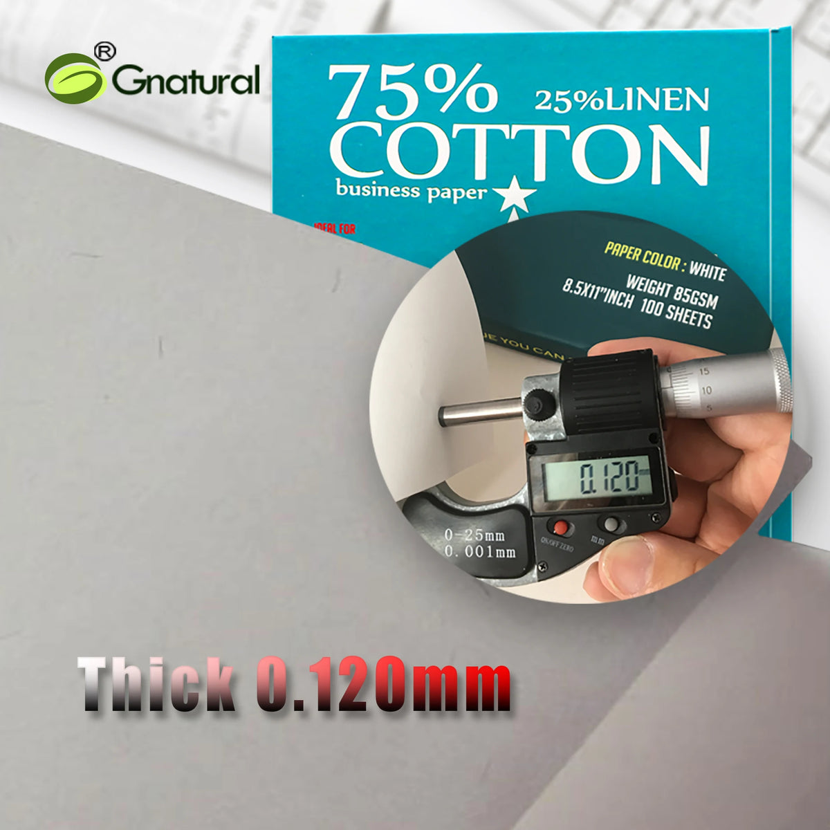 85gsm US 75% Cotton 25% Linen Paper, Letter Size 216*279mm, White Color, Visible Fiber, Starch-Free, Waterproof, 100 Sheets, MCY