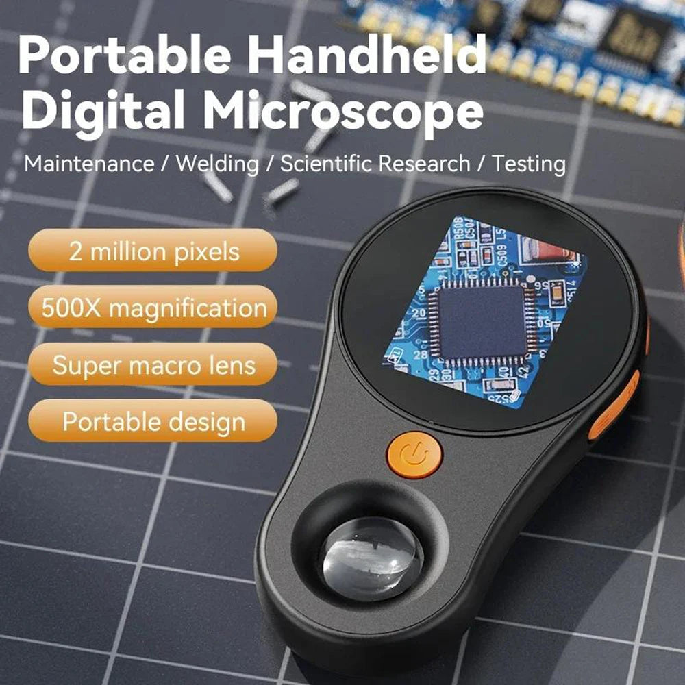 500X Digital Microscope with 2-Inch IPS Screen and 8 LED Lights, Rechargeable