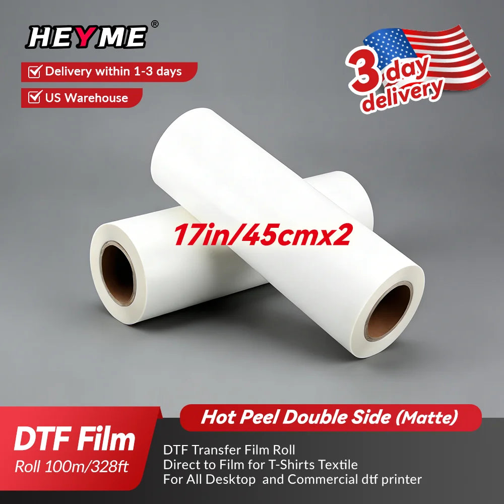 DTF Transfer Film Roll A3 Double Sided Matte Heat Transfer Paper Hot & Cold Peel PET Film Direct to Film for T-Shirts Textile