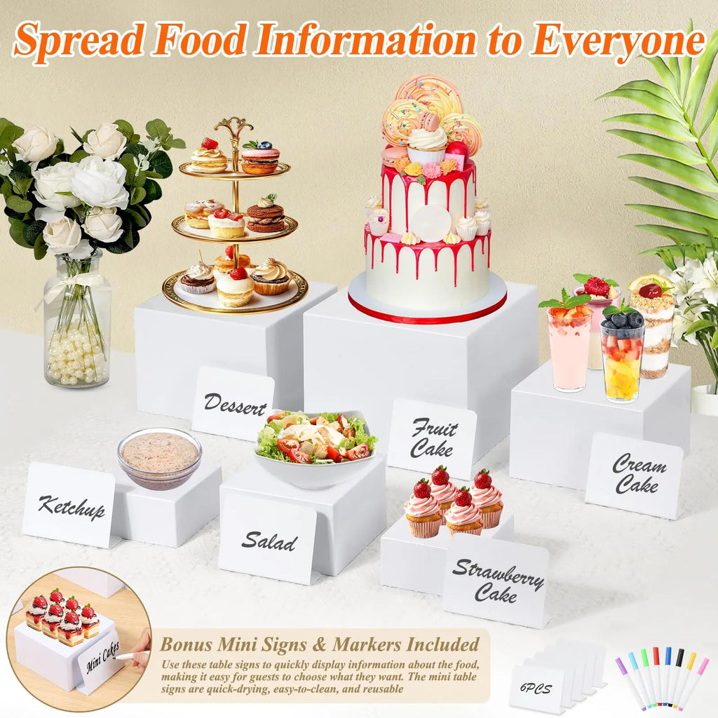 Acrylic Buffet Risers Stand with Mini Sign And Maker Food Display Elevation for Parties Weddings Home Decor