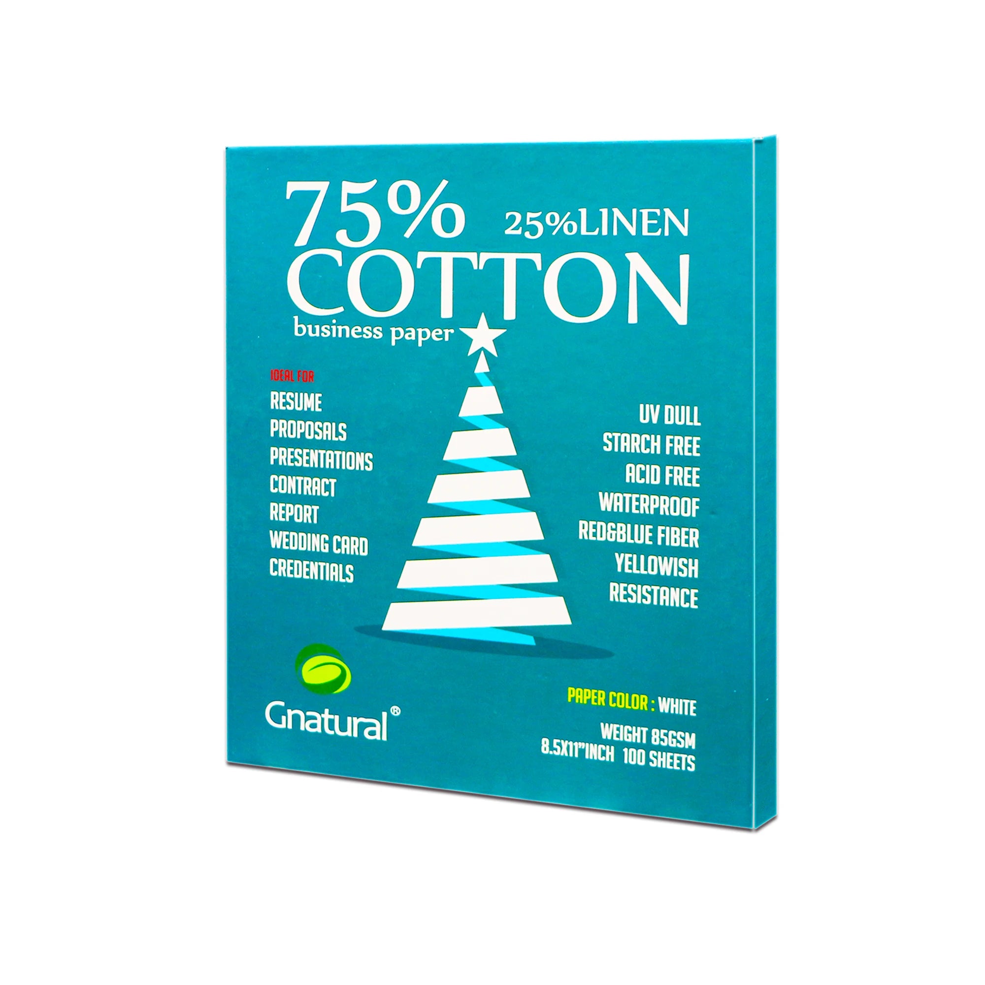85gsm US 75% Cotton 25% Linen Paper, Letter Size 216*279mm, White Color, Visible Fiber, Starch-Free, Waterproof, 100 Sheets, MCY